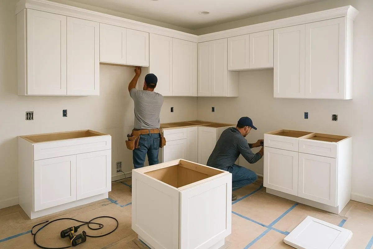 Kitchen remodeling installation in progress.