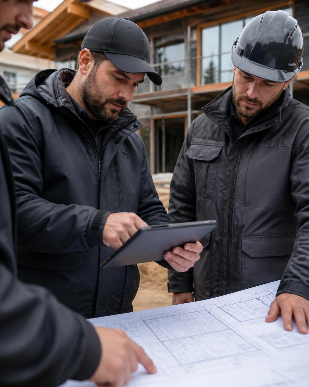 Project team reviewing property work on site